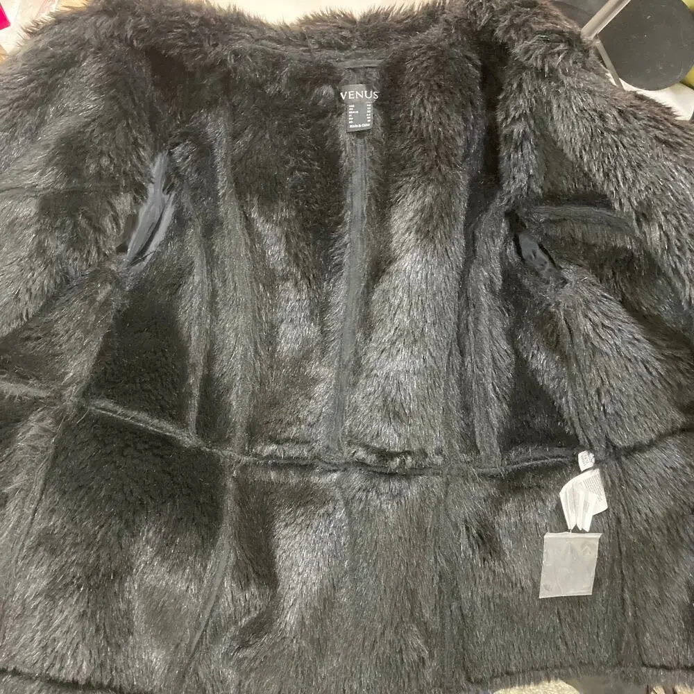 Faux leather fur moto jacket by Venus ladies plus size 16 black vegan suede coat - Picture 5 of 10